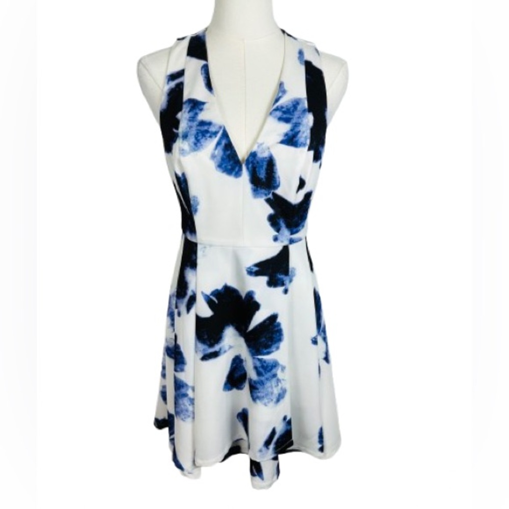 Lulu's Navy and White Floral Racerback Mini Dress